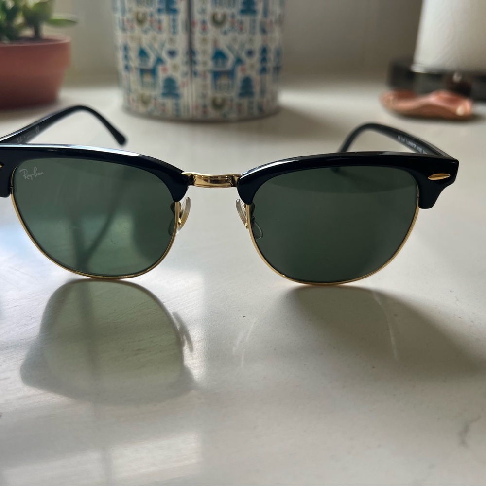 Ray-Ban Black and Green Clubmaster Sunglasses with Gold Accents